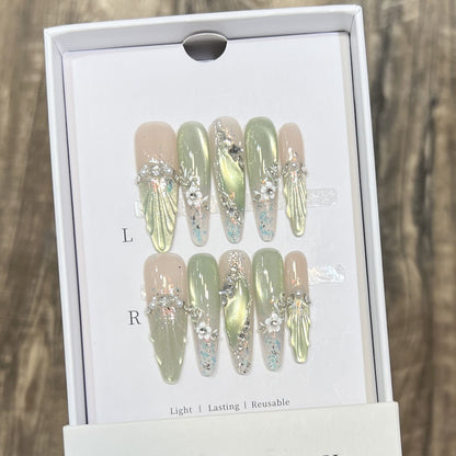 Floral Accented Stiletto Press-On Nails Acalora