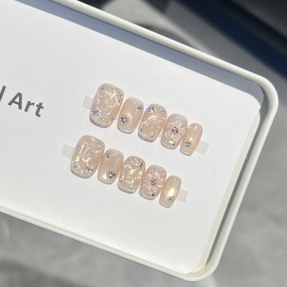 Decorative Floral Press-On Nail Set with Shimmering Accents Acalora