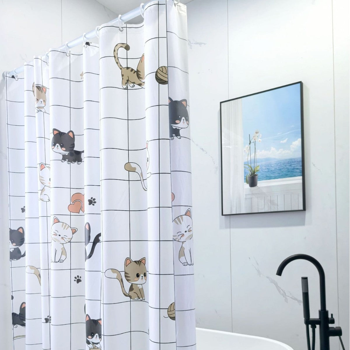 Elegant Leaf Print Bathroom Shower Curtain