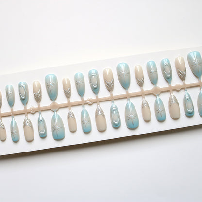 Artistic Press-On Nail Art Set with Silver Accents Acalora