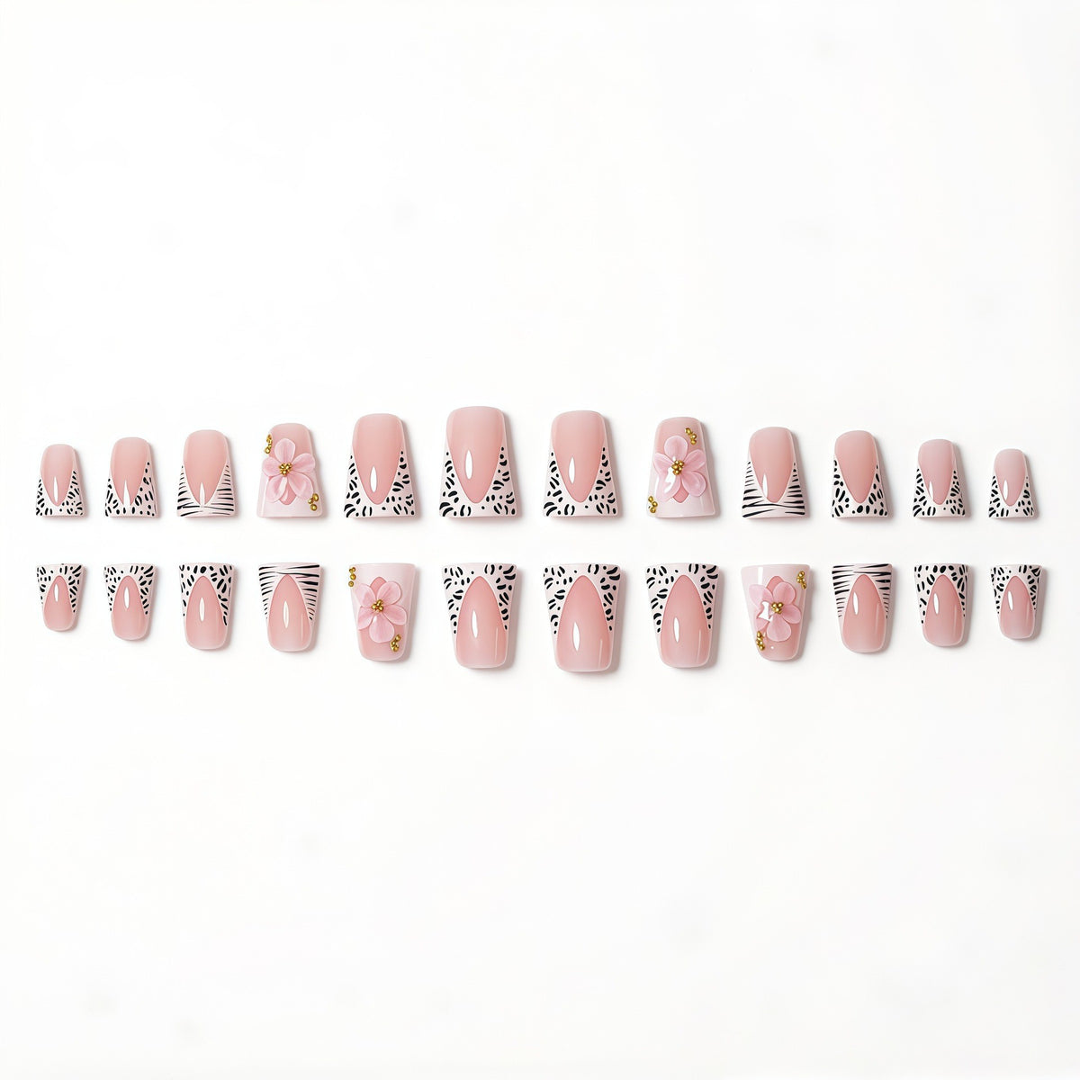 Premium Decorative 3D Press-On Nails with Floral and Animal Print Accents Acalora