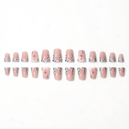 Premium Decorative 3D Press-On Nails with Floral and Animal Print Accents Acalora