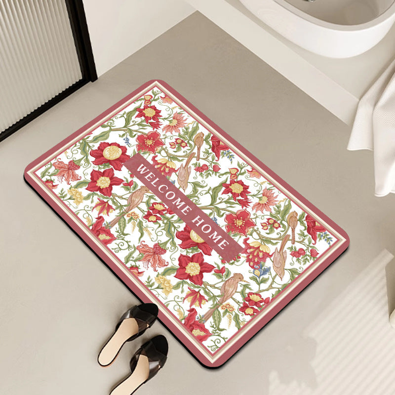 Vintage Floral Pattern Bath Mat Acalora