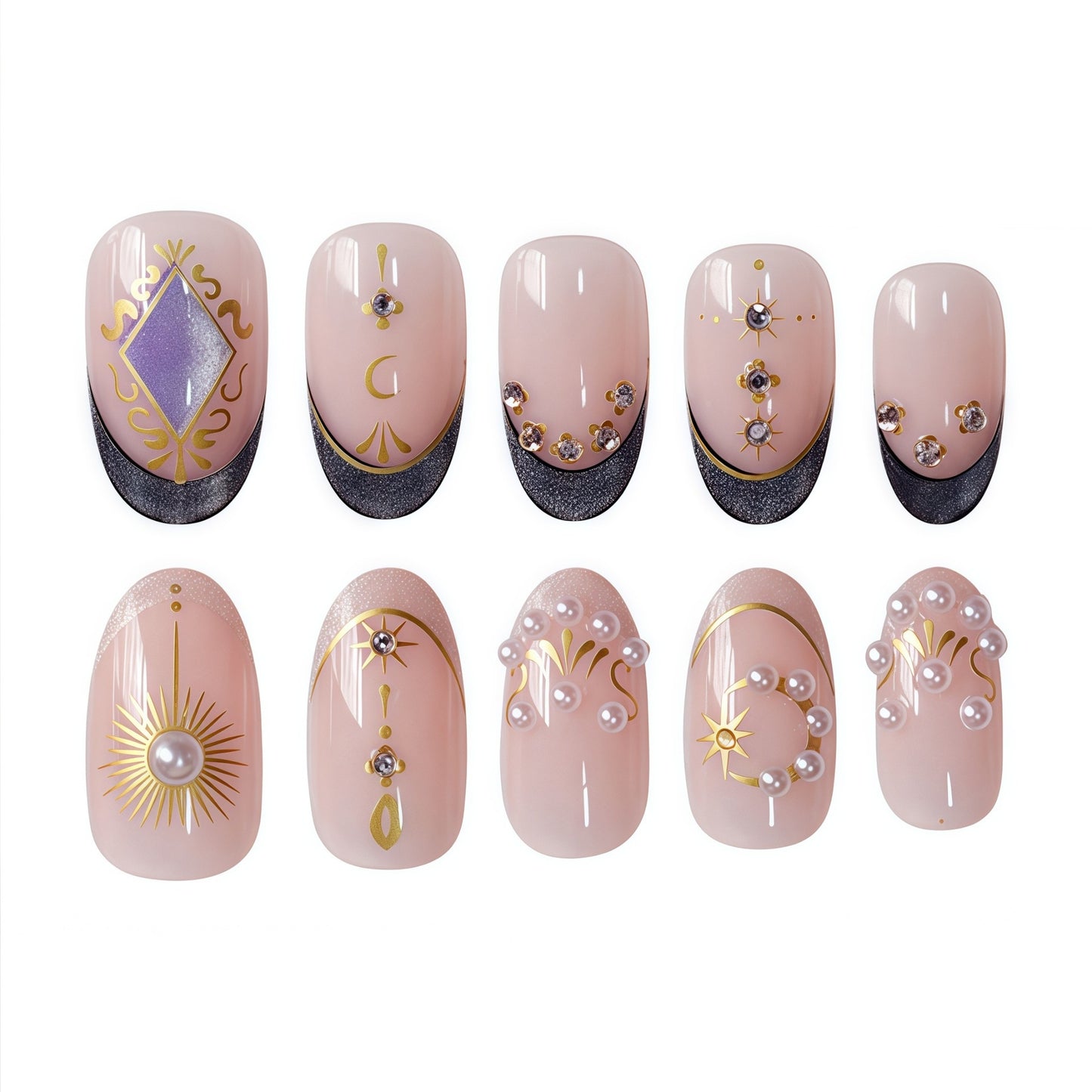 Celestial-Themed Press-On Nail Art Acalora