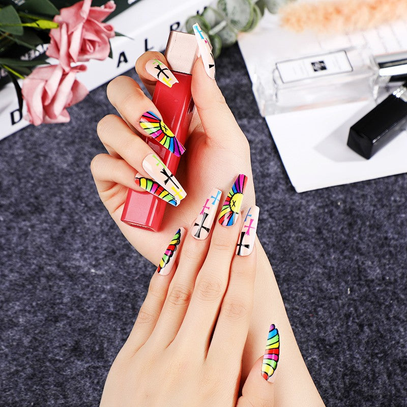 Artificial Nails Set with Creative Cross Pattern Acalora