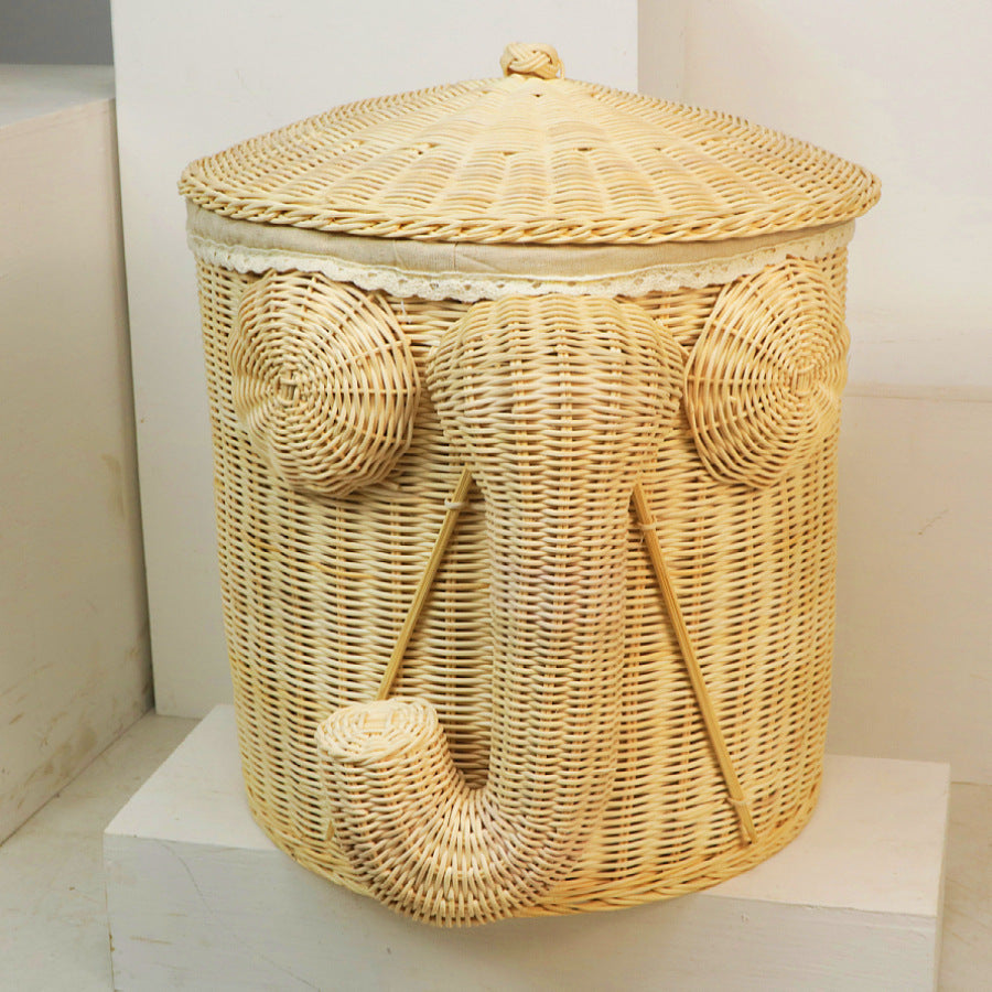 Whimsical Elephant-Themed Woven Storage Bin Acalora