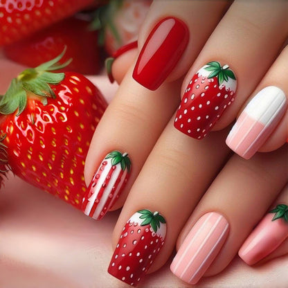 Artificial nails in romantic strawberry design Acalora