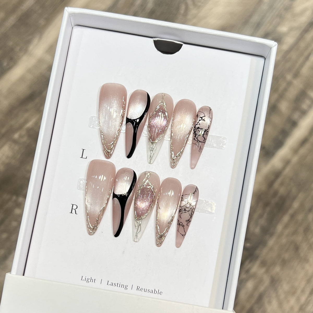 Artistic Stiletto Press-On Nail Set with Unique Marble Design Acalora