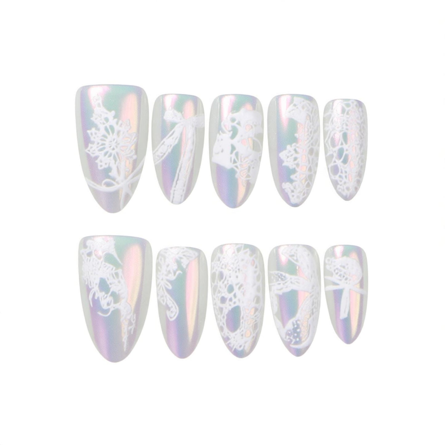 Elegant Lace Press-On Nail Art Set Acalora