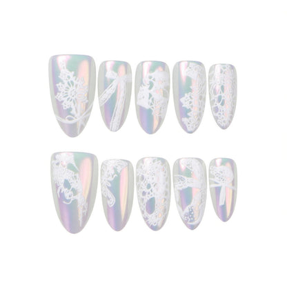 Elegant Lace Press-On Nail Art Set Acalora