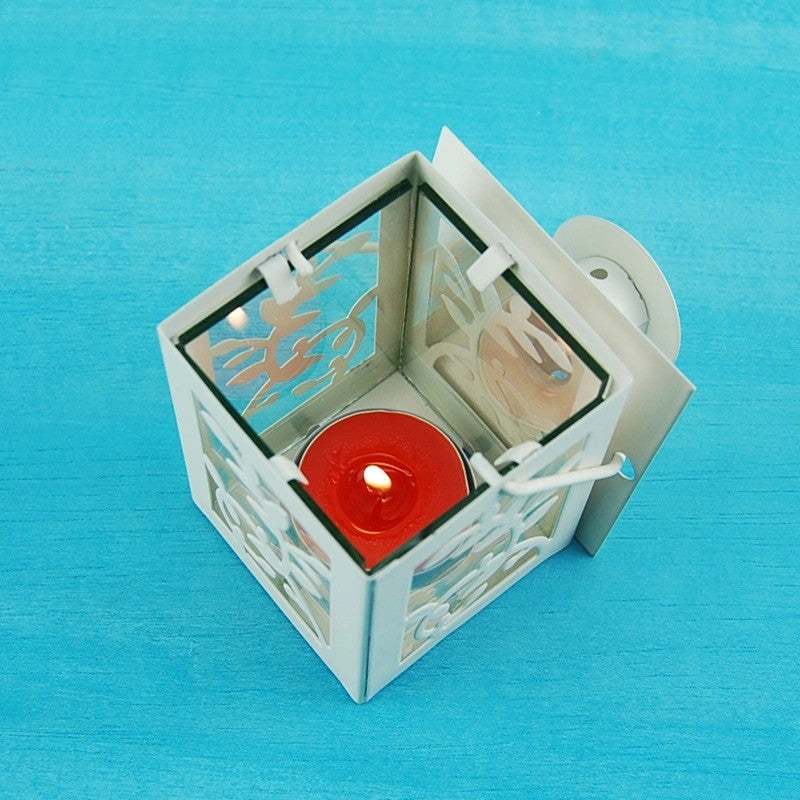 Decorative Metal Tealight Lantern Set with Filigree Leaf Cutouts and Carry Handle Acalora