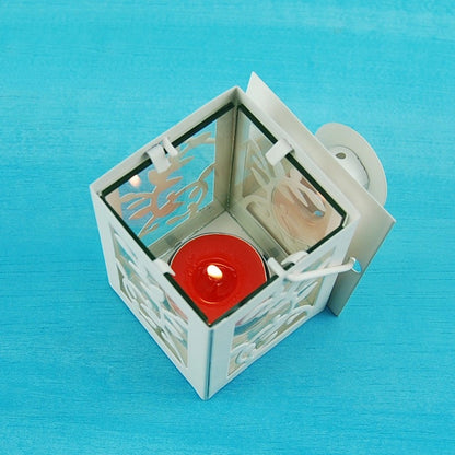 Decorative Metal Tealight Lantern Set with Filigree Leaf Cutouts and Carry Handle Acalora
