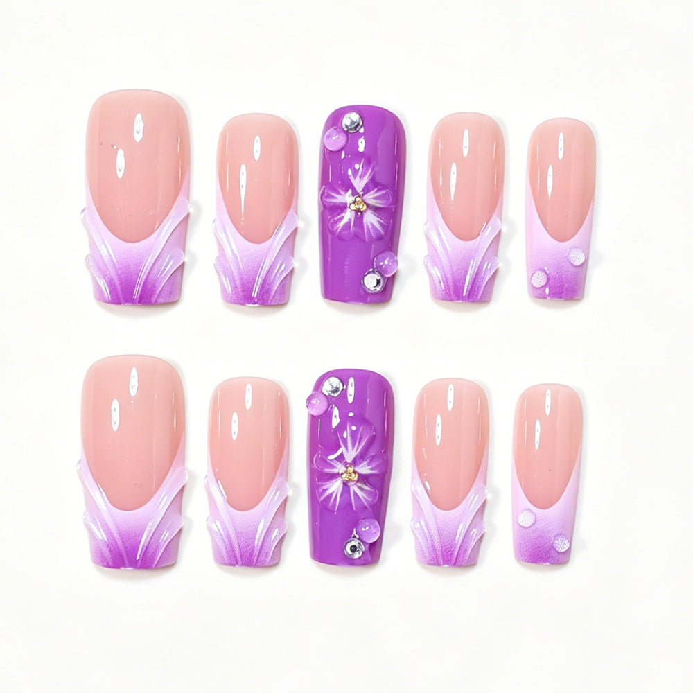 Decorative Long Press-On Nail Art Set with Floral Accents Acalora