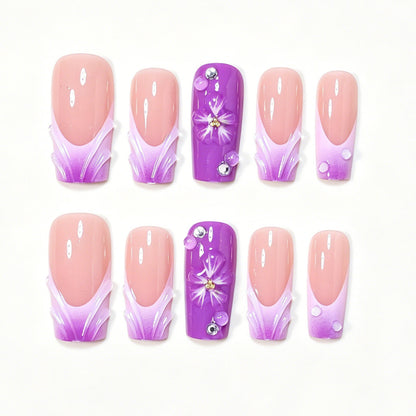 Decorative Long Press-On Nail Art Set with Floral Accents Acalora