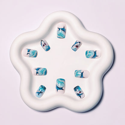 Shark-Inspired Artistic Gel Nail Art Acalora