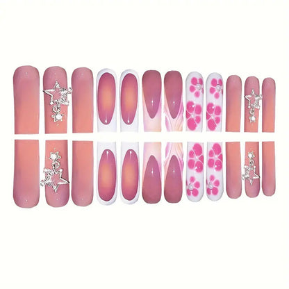 Decorative Floral and Star Press-On Nail Art Acalora
