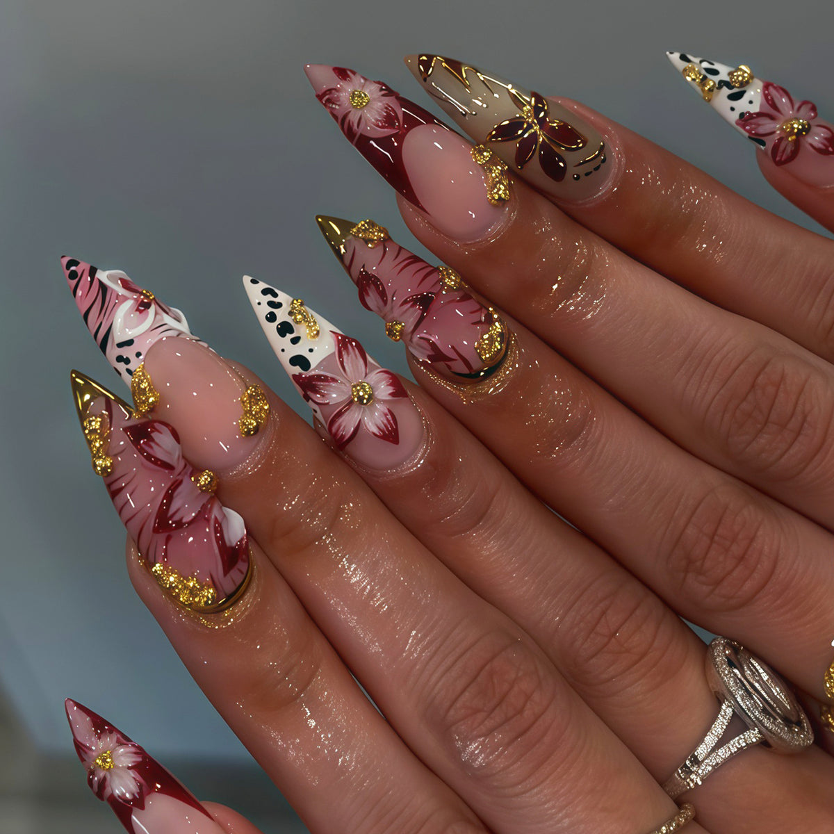 Artistic Long Stiletto Nail Design Acalora