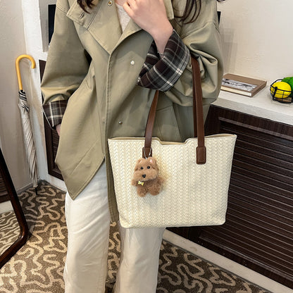 Woven Leather Shoulder Tote Bag Acalora