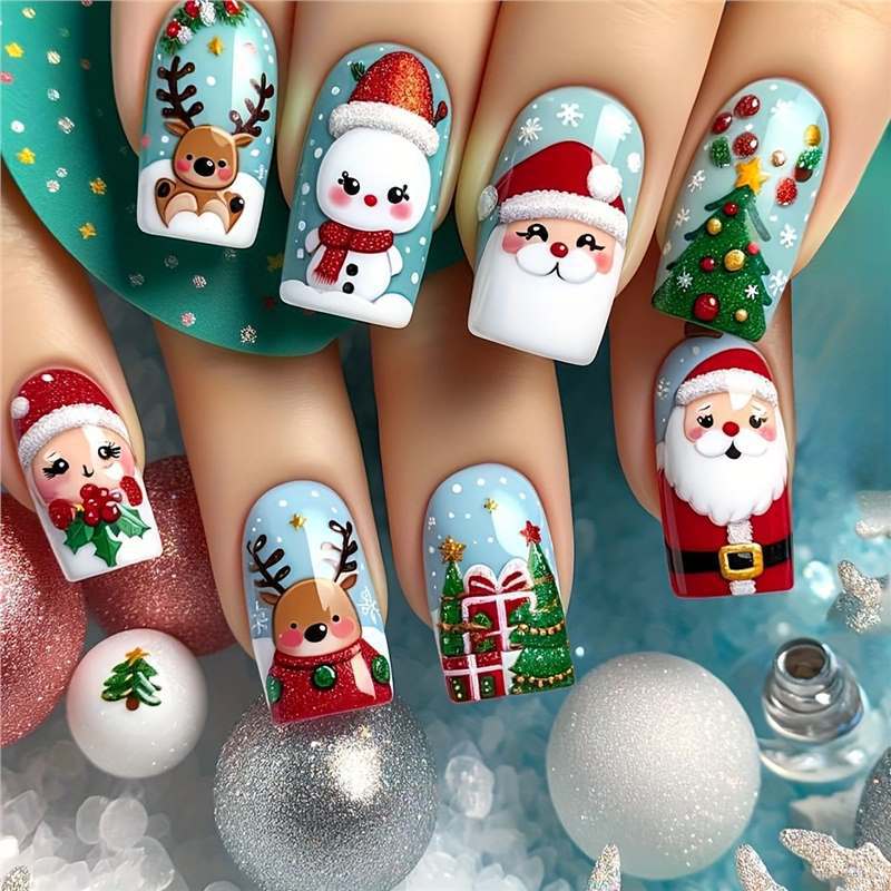 Festive Holiday Character Nail Art Set Acalora
