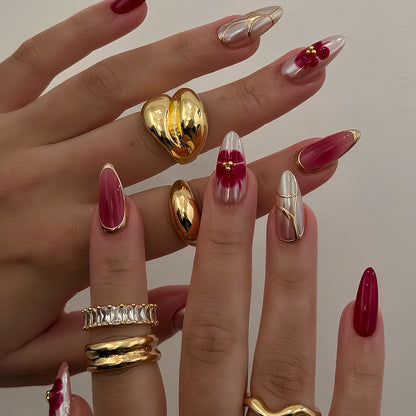 Artistic Press-On Nail Art Set with Floral Accents Acalora