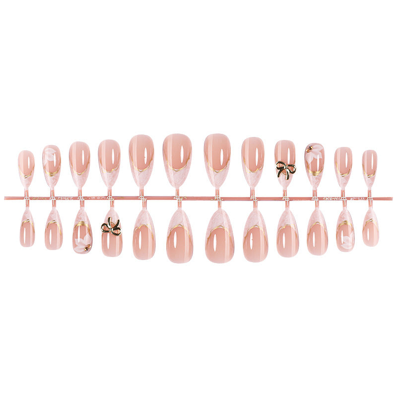 Elegant Press-On Nail Art Set with Decorative Bow Accents Acalora