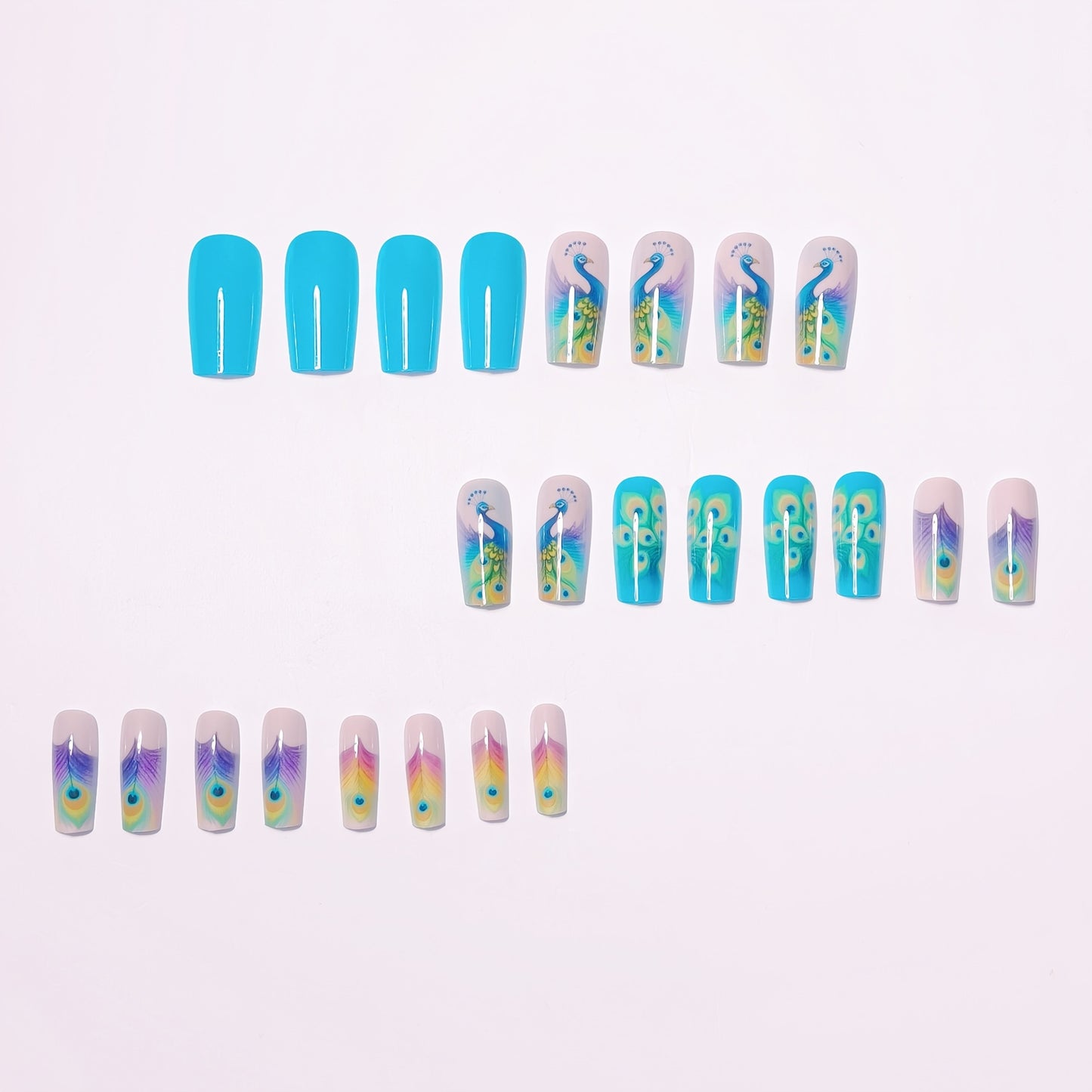 Peacock-Inspired Artistic Nail Set Acalora