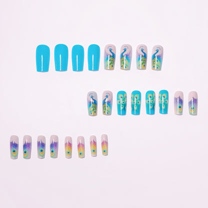 Peacock-Inspired Artistic Nail Set Acalora