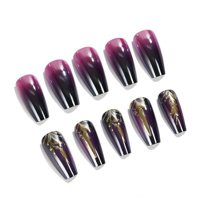 Artificial nails in elegant ombré design with gold accents Acalora