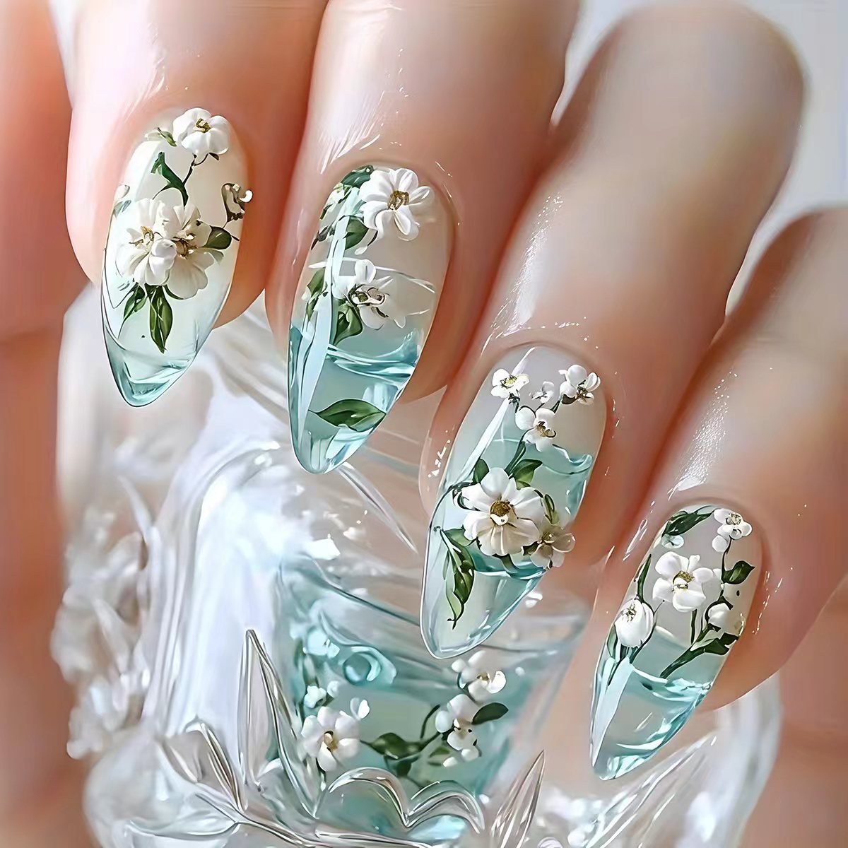 Floral Elegant Acrylic Nail Art Acalora