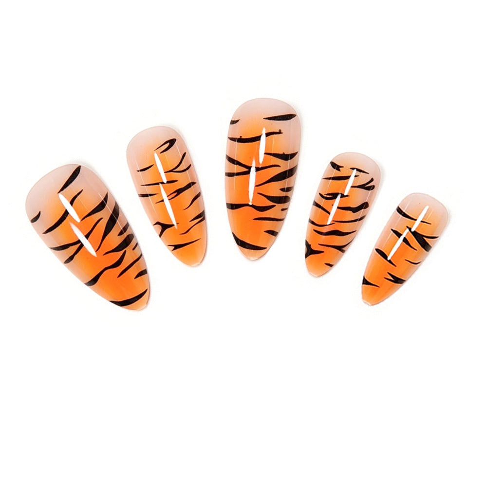 Stylish Tiger Print Stiletto Press-On Nails Acalora