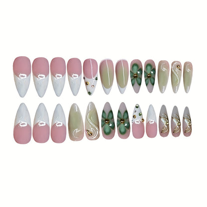 Artistic Press-On Nail Design with Floral Elements Acalora
