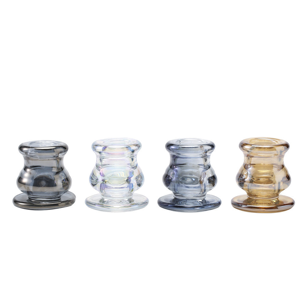 Glass Taper Candle Holder with Curved Weighted Base Acalora