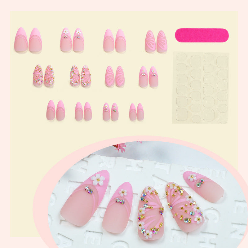 Decorative Press-On Nail Art Set with Gemstone and Floral Accents Acalora