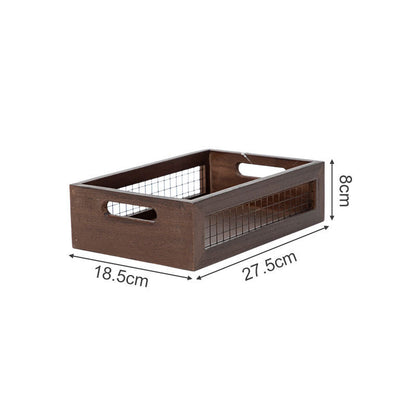 Wooden storage box with metal grid