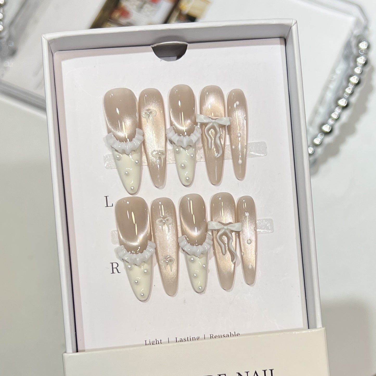 Elegant Press-On Nail Set with Ruffled Accents Acalora