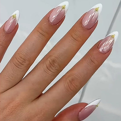 Elegant Press-On Nail Set with Decorative Gold Accents Acalora