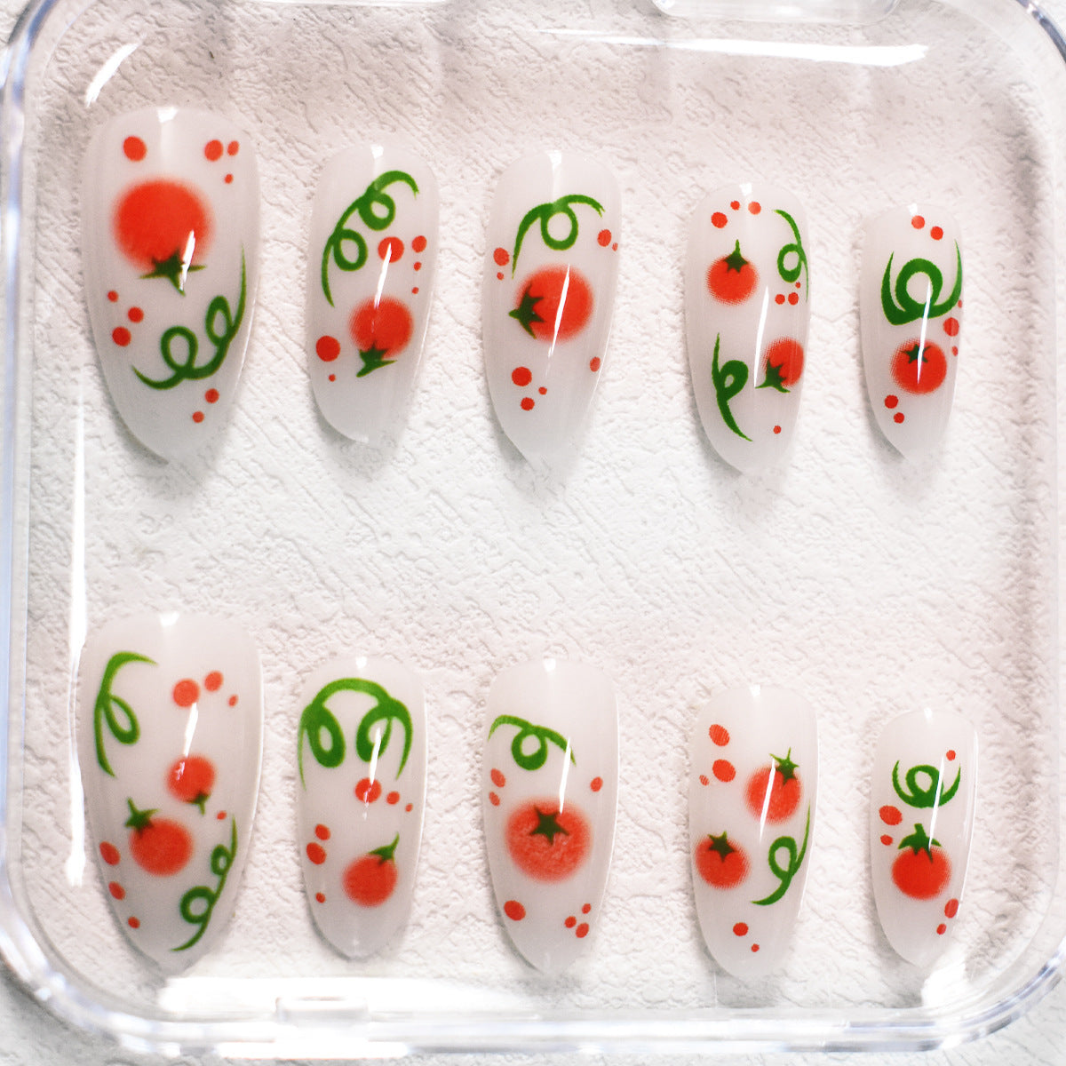 Themed Press-On Nail Art with Tomato Design Acalora