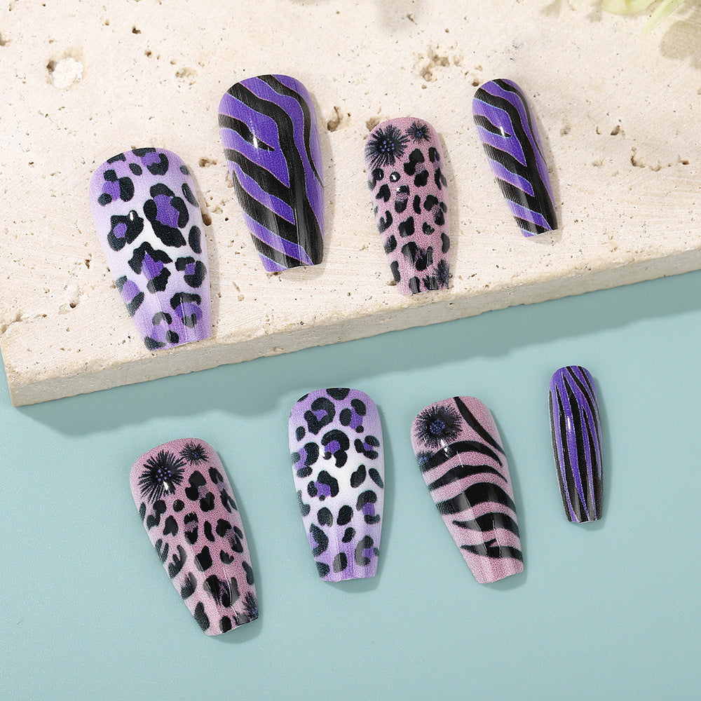 Creative leopard and stripe design artificial nails Acalora