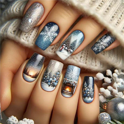 Festive Holiday-Themed Press-On Nail Art Set Acalora