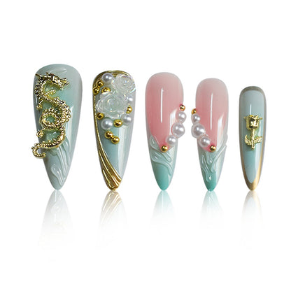 Luxurious Rhinestone and Floral Press-On Nail Art Acalora