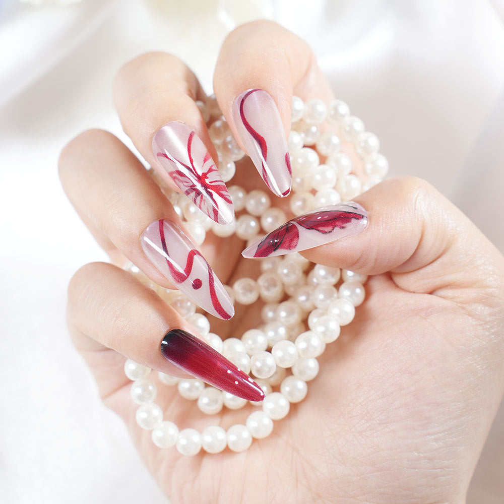Artistic Long Press-On Nail Design Acalora