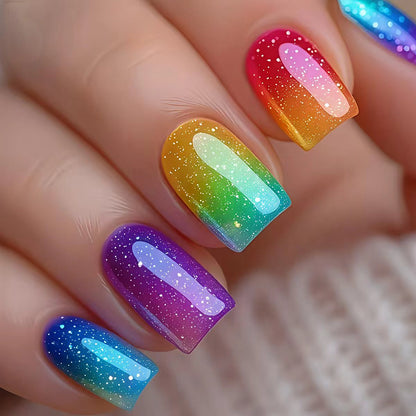Glittered Rainbow Ombre Nail Art Acalora