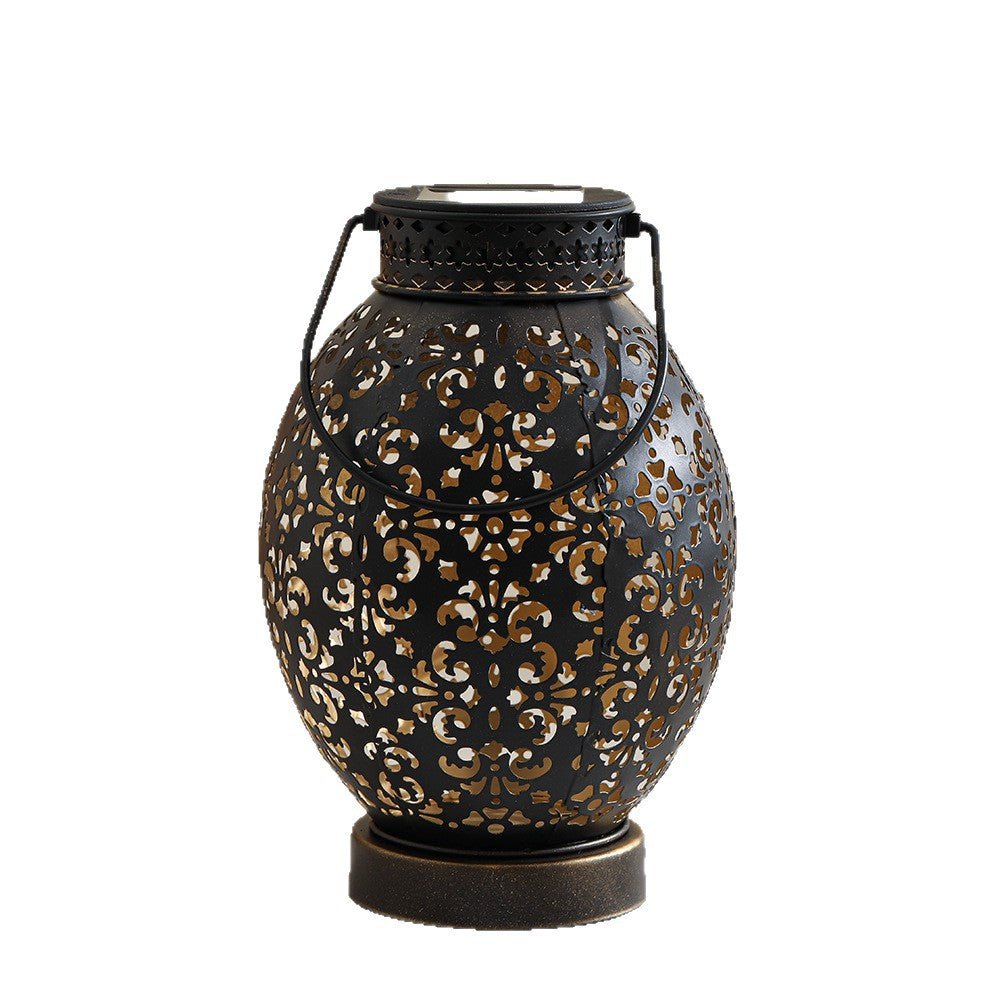 Moroccan-Style Cutwork Metal Candle Lantern with Hanging Handle Acalora