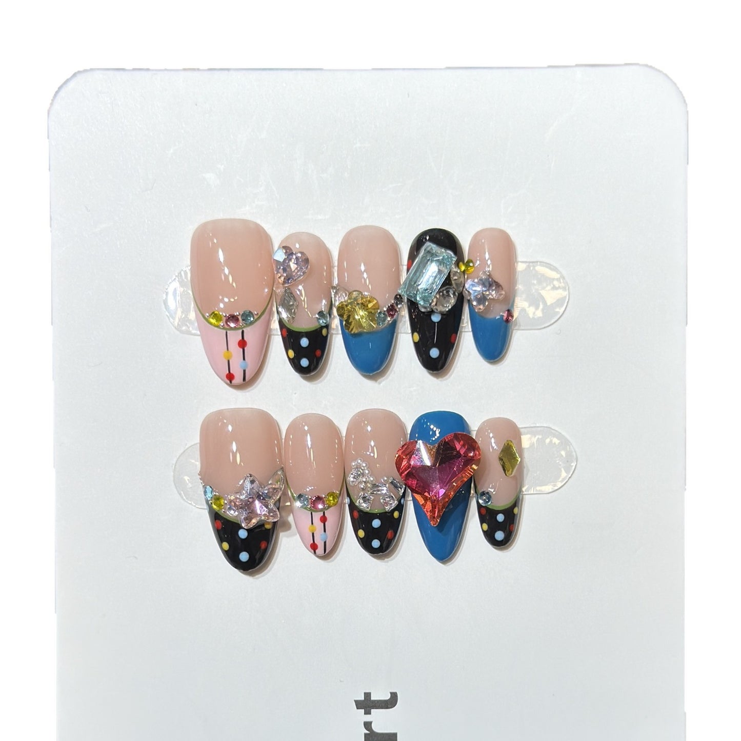 Artistic Press-On Nail Set with Colorful Jewel Accents Acalora