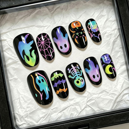 Spooky Themed Press-On Nail Art Set Acalora