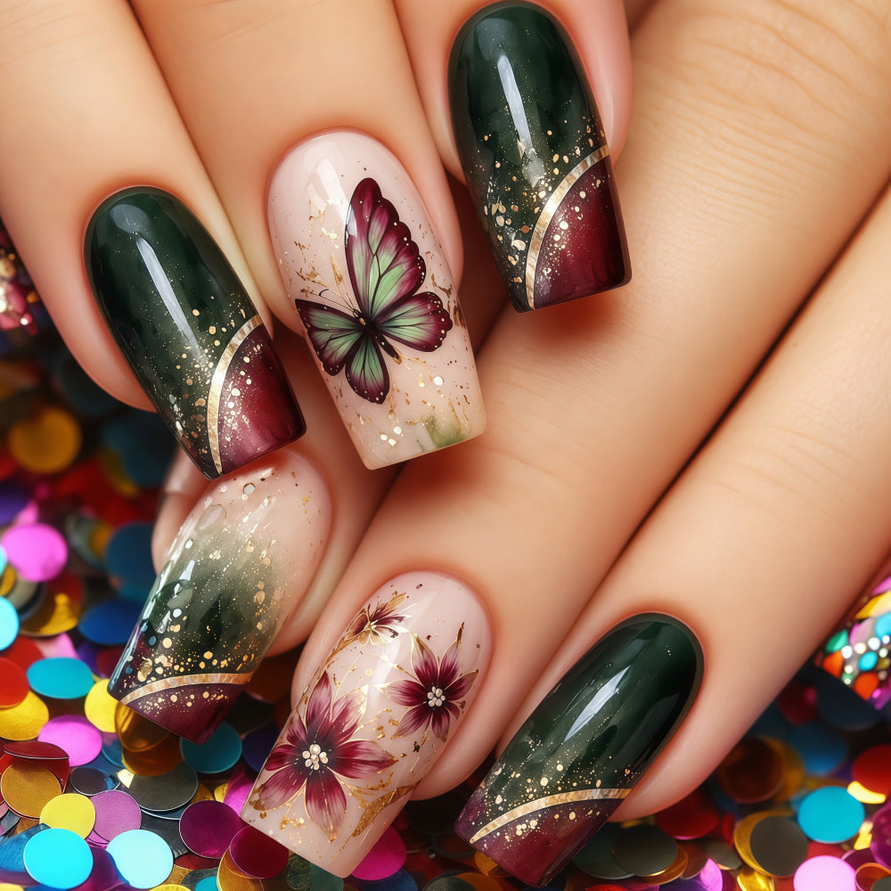 Artificial nails with elaborate butterfly and flower designs Acalora