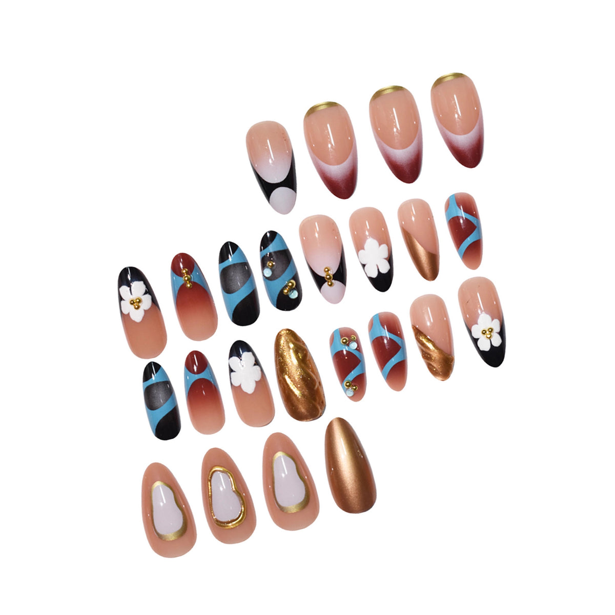 Artistic 3D Floral Press-On Nail Design Acalora