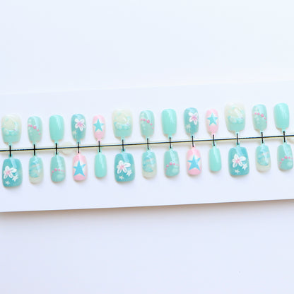 Mermaid-Inspired Decorative Press-On Nail Set Acalora