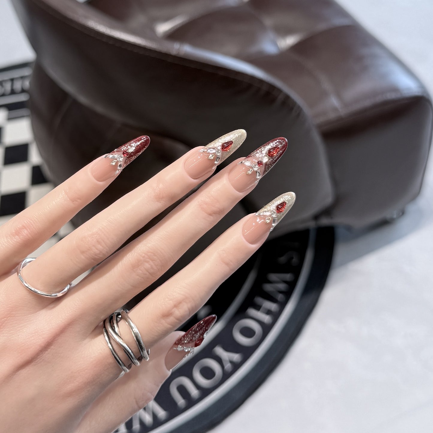 Decorative Stiletto Press-On Nail Set with Gemstone Accents Acalora
