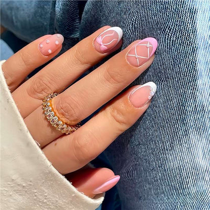 Elegant Decorative Press-On Nail Set with Bow and Pearl Accents Acalora